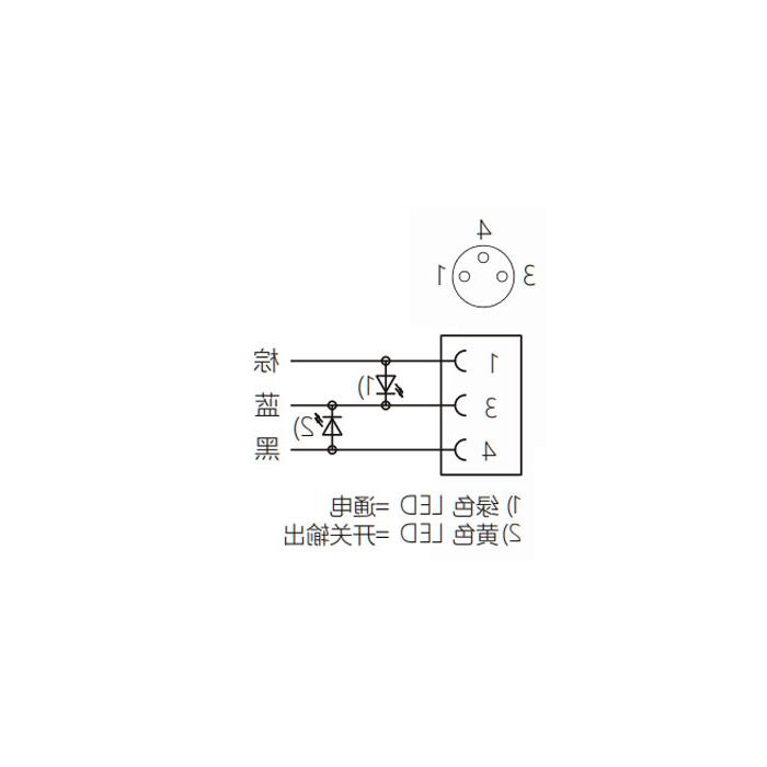 M8 3Pin、母头90°、带LED灯、IP 69K-ECOLAB、食品级、单端预铸PVC非柔性电缆、灰色护套、63E003-XXX